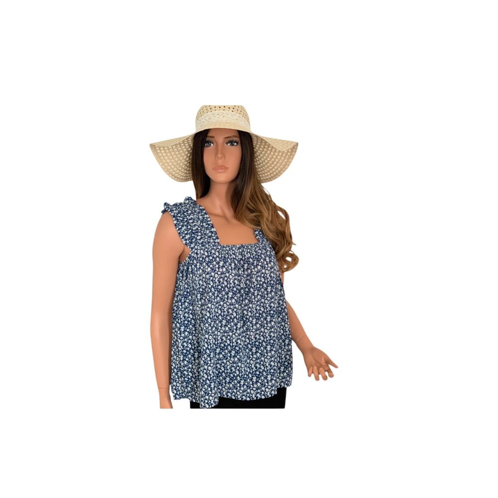 Navy Mini Floral Smocked Flowy Tank XL NWT
